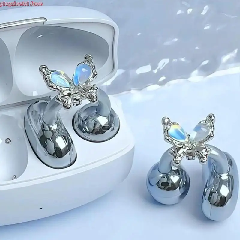 E8ba Sparkling Rhinestones Butterfly หูฟังตกแต่งโลหะเครื่องประดับคลิปคลิป Charm