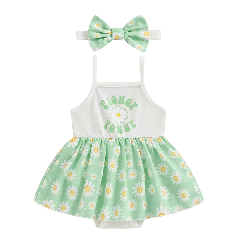 

Baby Girls 2Pcs Summer Outfits Sleeveless Floral Print Skirt Romper Headband Set Newborn Clothes