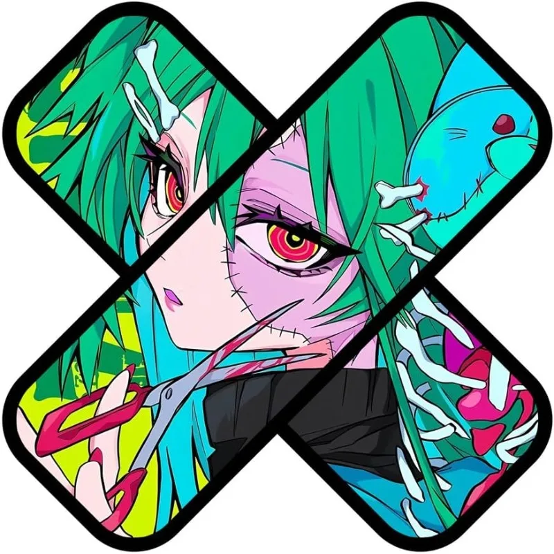 Cool Anime Girl Cross-Shaped Vinyl Sticker, Waterproof Decal for Car Rear Window Laptop RV Decor view 6