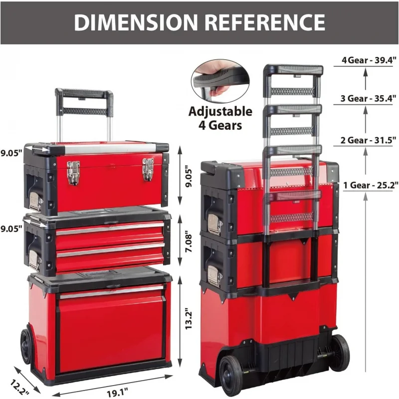 BIG RED Garage Workshop Organizer: Portable Steel and Plastic Stackable Rolling Upright Trolley Tool Box