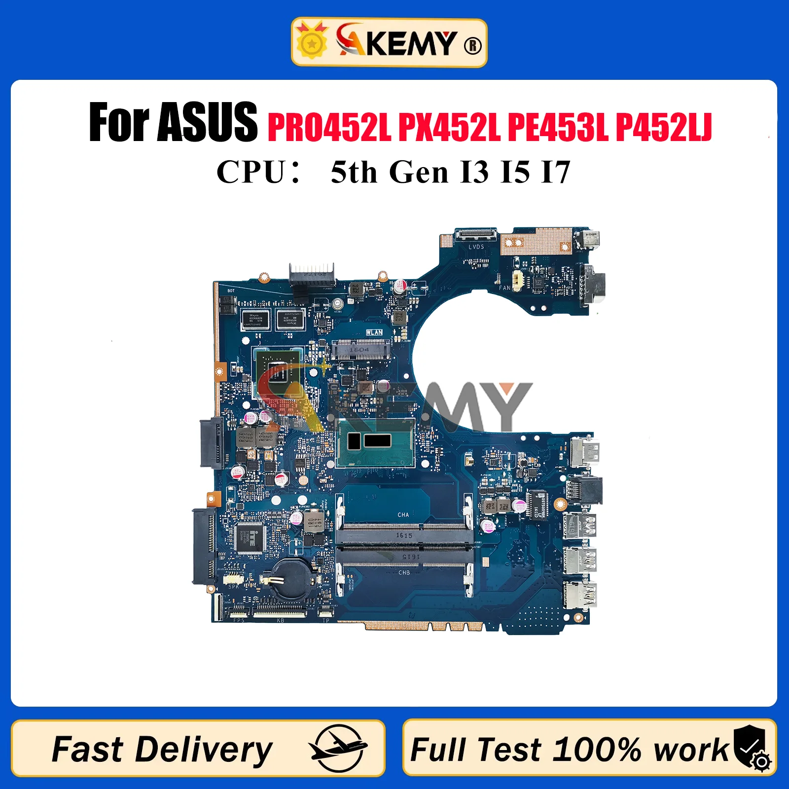 

P452LJ Laptop Motherboard For ASUS P452L PRO452L PX452L PE453L P452LJ Notebook Mainboard W/ I3 I5 I7 CPU 100% tests OK fast ship