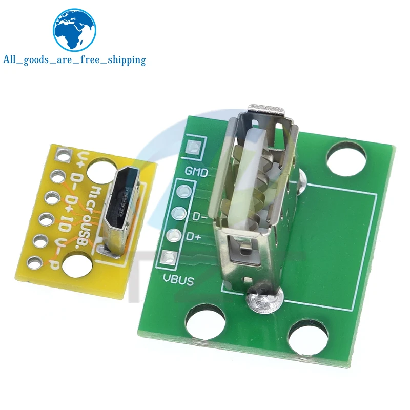 10er-Pack Micro-USB-Buchse Auf DIP-Adapterplatine – 2,54 Mm Raster, 5-polig, FR4, 1,5x1,3x0,4 Cm