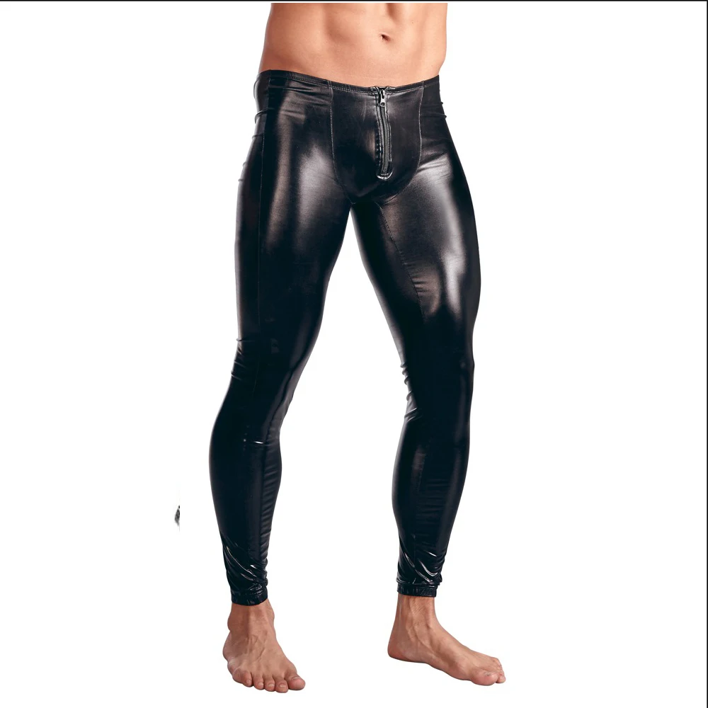 High Elastic Mens Black Faux Leather Latex Pencil Leggings Wetlook Bondage Pants Gay Male Fashion Tight Boxer Underwear XS-XXL