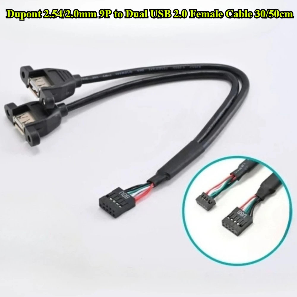 2/3/5Pcs/lot 30cm/50cm Main Board 9Pin Turns USB2.0 Two Extension Line Dupont 2.54/2.0mm 9P To Dual USB 2.0 Female Adapter Cable