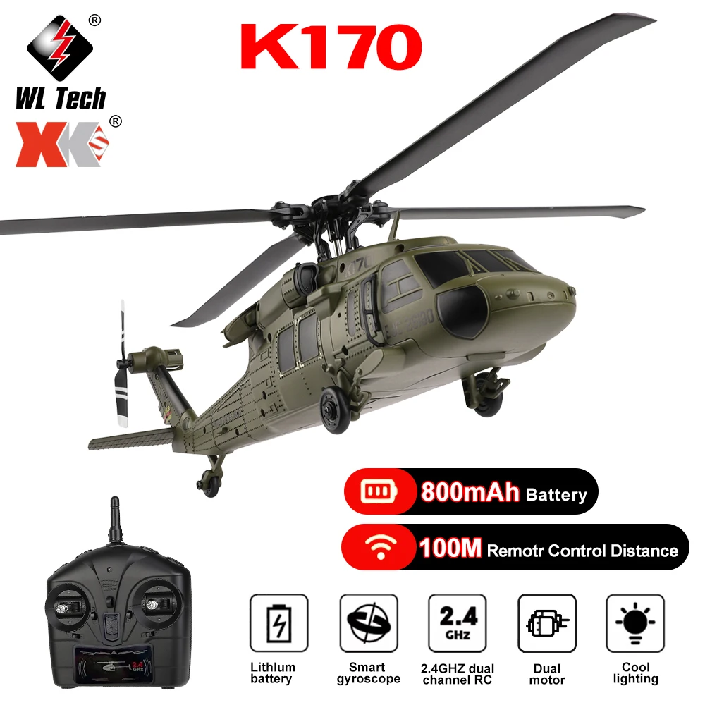 Wltoys K170 RC 헬리콥터 UH-60L 블랙 호크 듀얼 브러시리스 6 축 자이로 4CH 4 블레이드 항공기 원격 제어 항공기 모델 선물