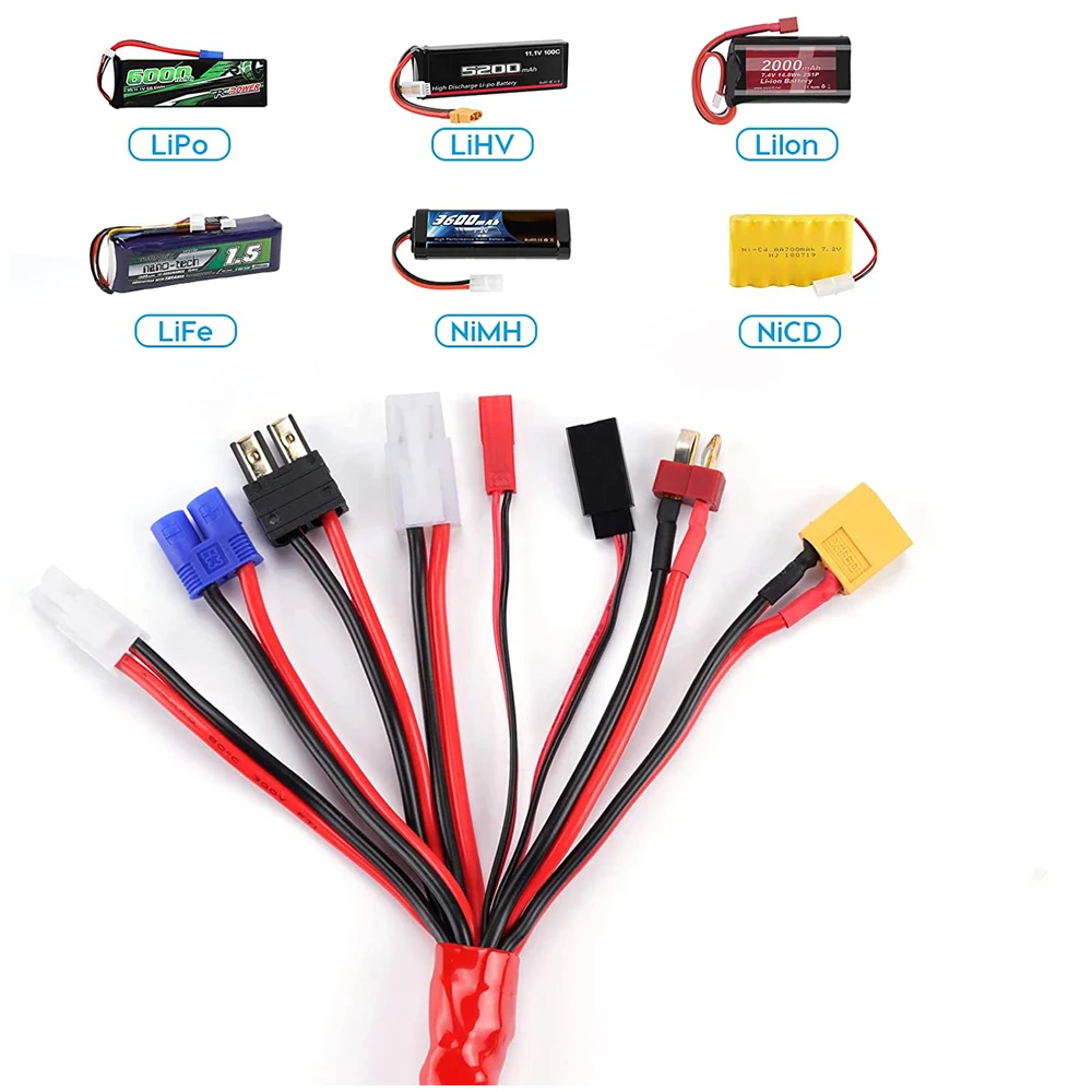 RC Lipo Battery Charger Adapter Connector Splitter Cable 8 in 1 Octopus Convert Wire to 4.0mm Banana Plug for Tamiya EC3 JST