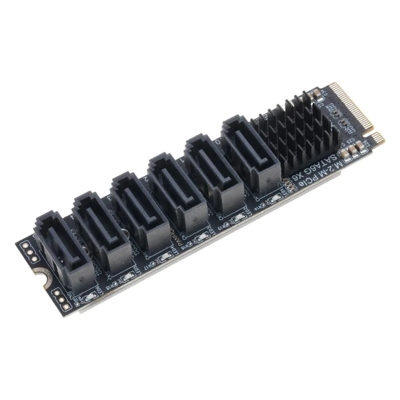 PH516 M2 NVME to Sata 3.0 6 Ports Adapter Converter Card ASM1166 Chip with Aluminum Alloy Heasink for Sata SSD Expansion