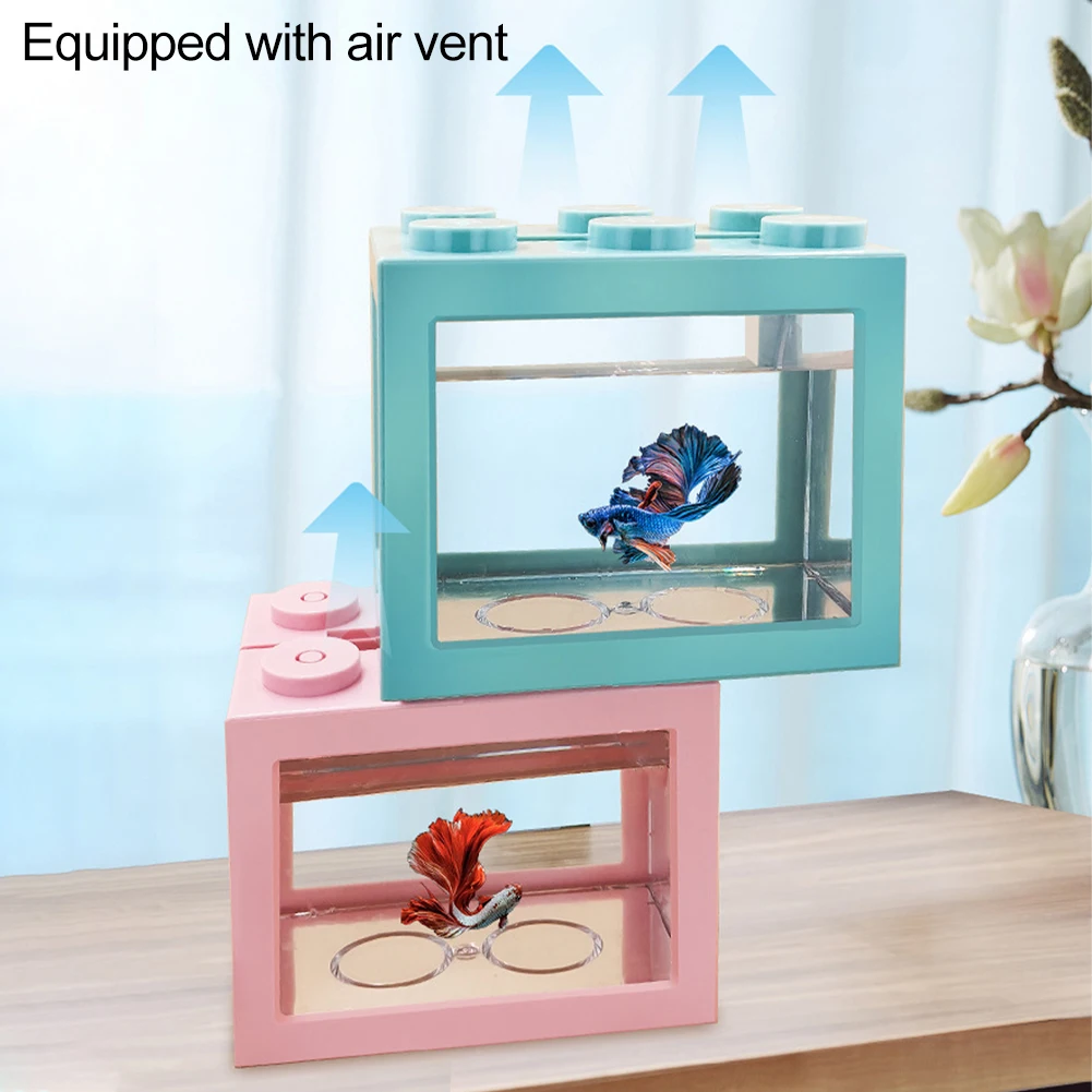 Multicolor Stackable Aquarium Tank with Air Vent Box Accessories Mini Building Blocks Betta Fish Tank LED Light Small Pet Cage