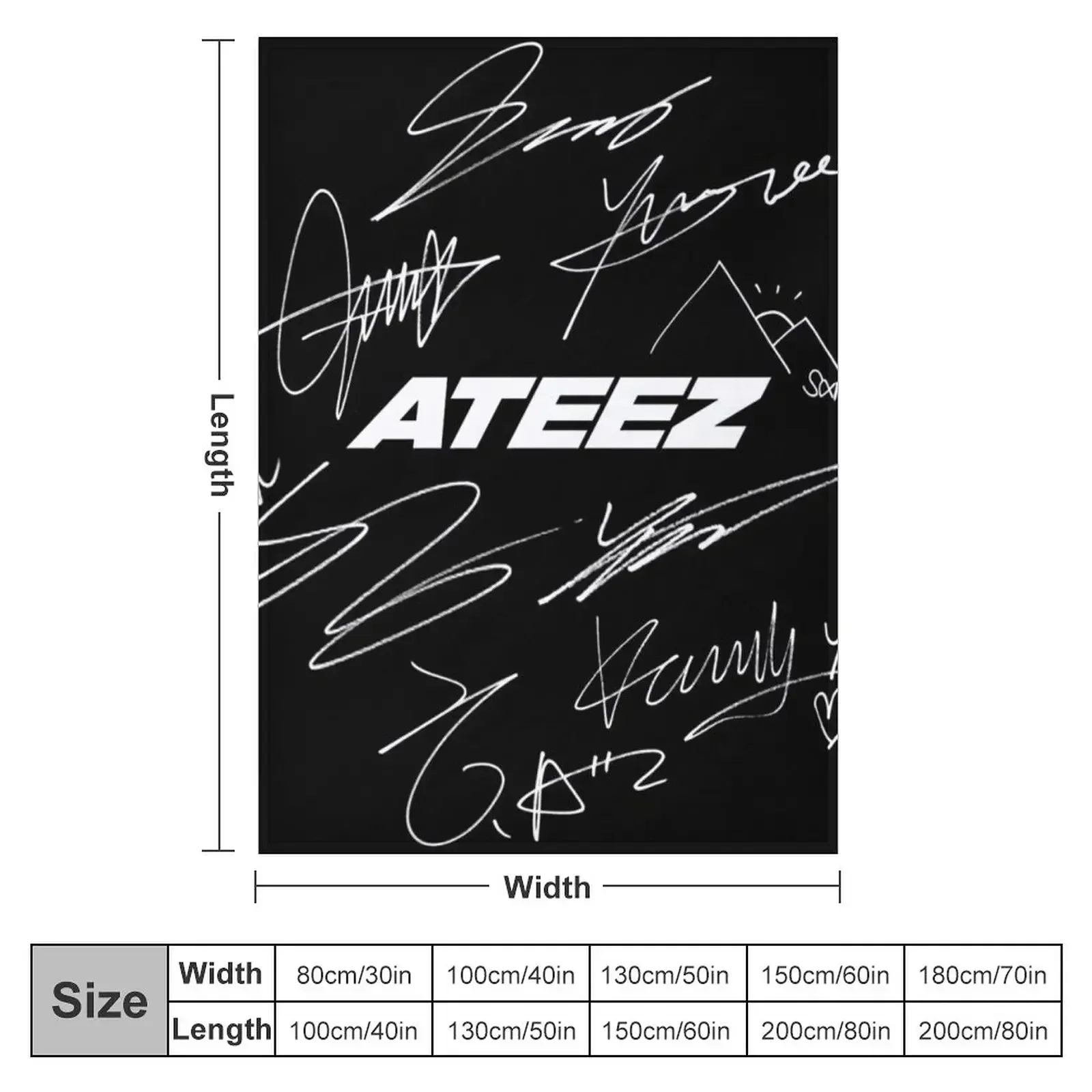 ATEEZ - Logo + autographs (black) Throw Blanket for babies wednesday Retros Hairys Blankets