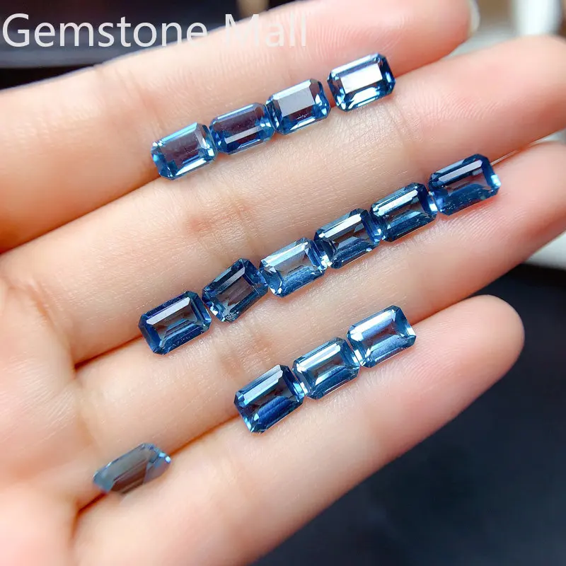 Emerald Cut Natural Topaz 4mm*6mm To 8mm*10mm VVS Grade London Blue Topaz Loose Gemstone for Jewelry Making