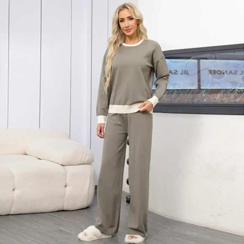 Ladies Fashion Two Piece Sets Womens Outifits Loose Sweater and Knitted Wide Leg Pants Female Girls Casual Cute Suit AAH8826