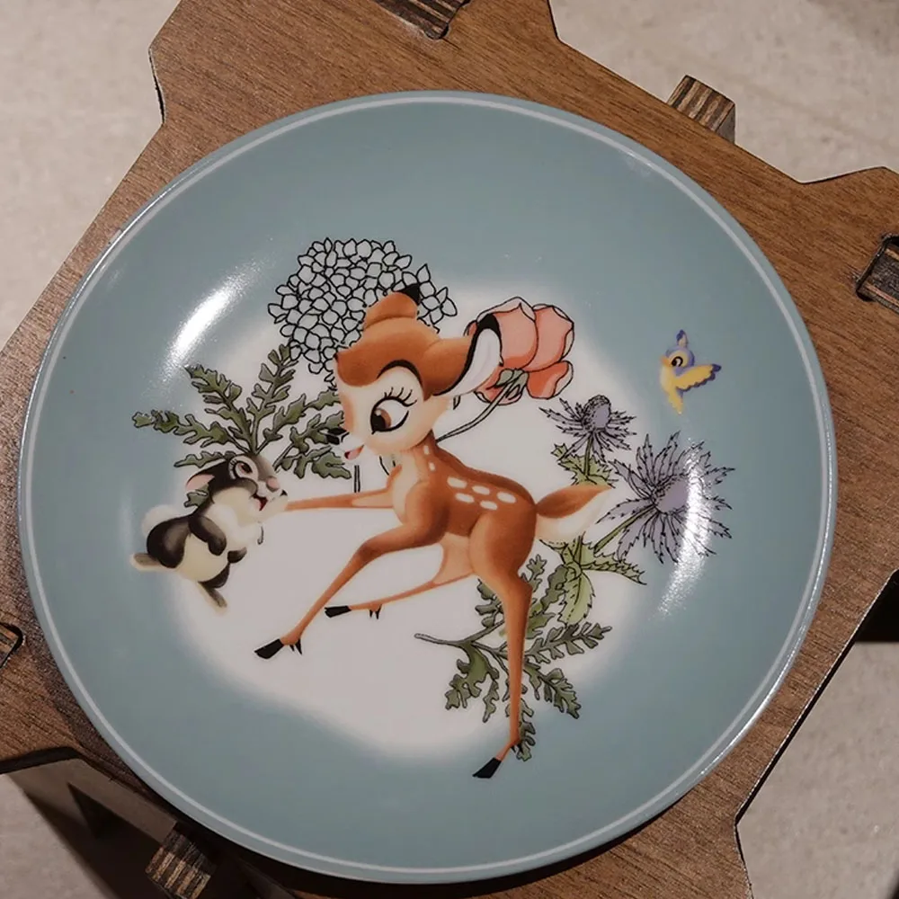 Disney Bambi Snack Plate Action Figure Toys Bambi Cute Cartoon Ceramic Dessert Sauce Dish Home Creative Kitchen Supplies