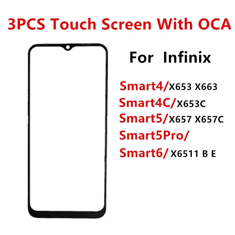 

Передний экран для Infinix Smart 6 X6511 X6411B 4 X653 4C 5 X657, сенсорная панель, ЖК-дисплей, стекло для замены, запасная часть OCA, 3 шт.