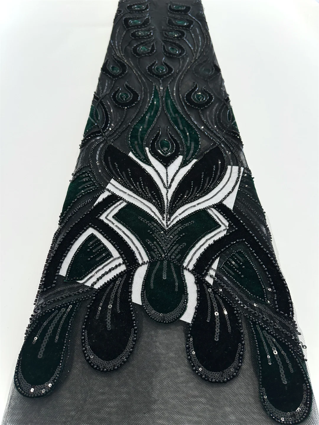 2025 africano francês nigeriano high end tule tecido de renda com contas lantejoulas malha para bordado festa casamento noiva vestido costura