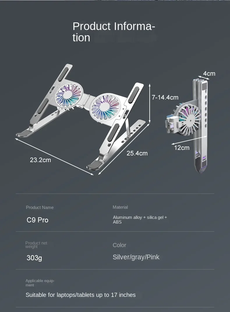 Imagem -06 - Laptop Suporte Suporte Suporte Metal Liga de Alumínio Rgb Luz Led Ventilador Suporte Notebook Macbook Air Pro Xiao Sams