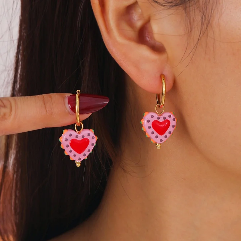 Color-block Enamel Heart Earrings