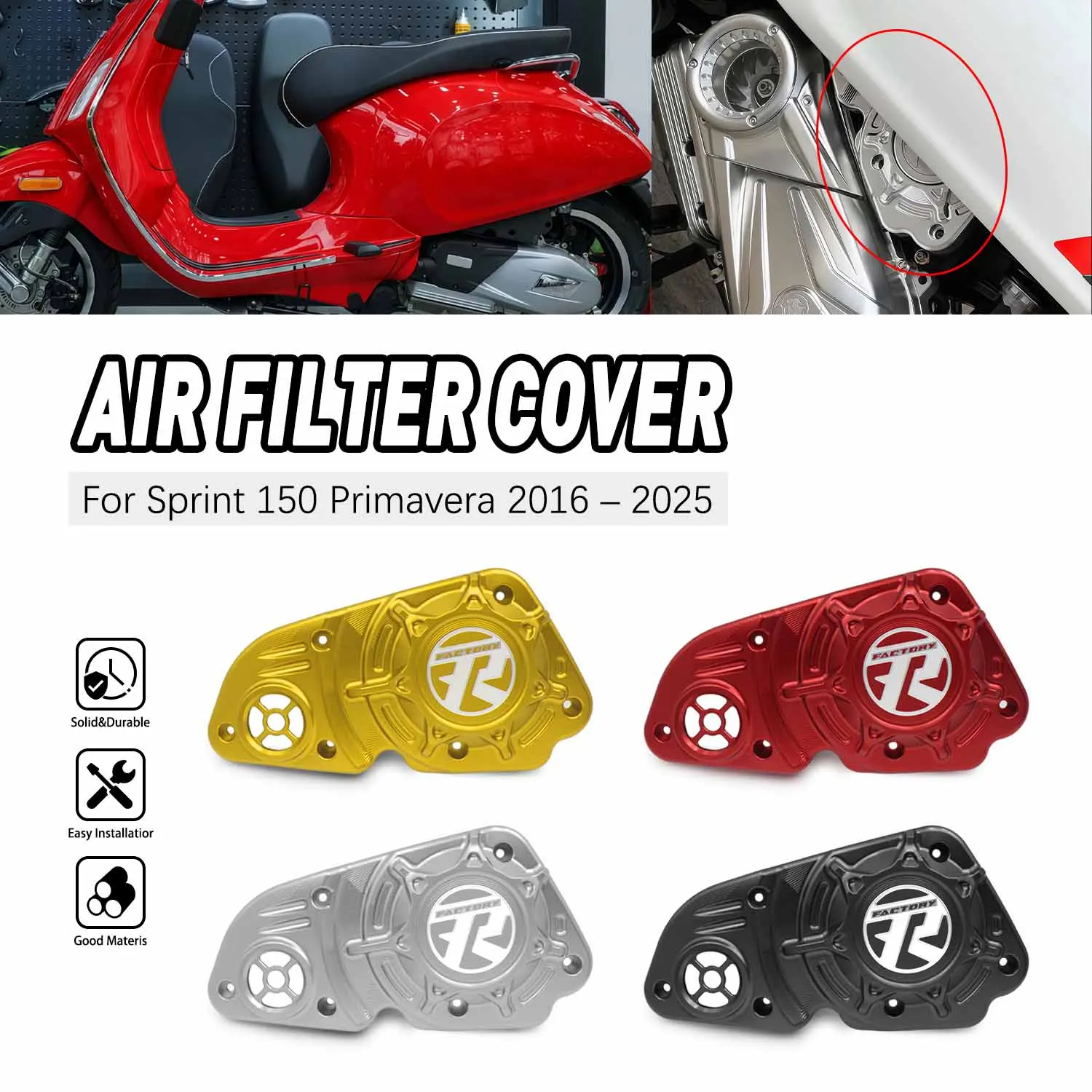 

For Vespa Sprin Primaverat 125 150 2016-2019 2020-2025 Motorcycle Air filter Cover Air Filter Protective Guard Motorcycle Parts