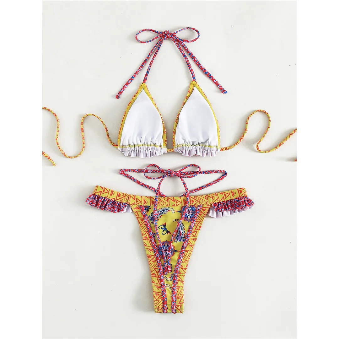 5 Farben, sexy, bedruckter Bikini mit Rüschen, Damen-Badebekleidung, zweiteiliger Bikini, Badeanzug, Badebekleidung, Modell V4651. – Detail 15