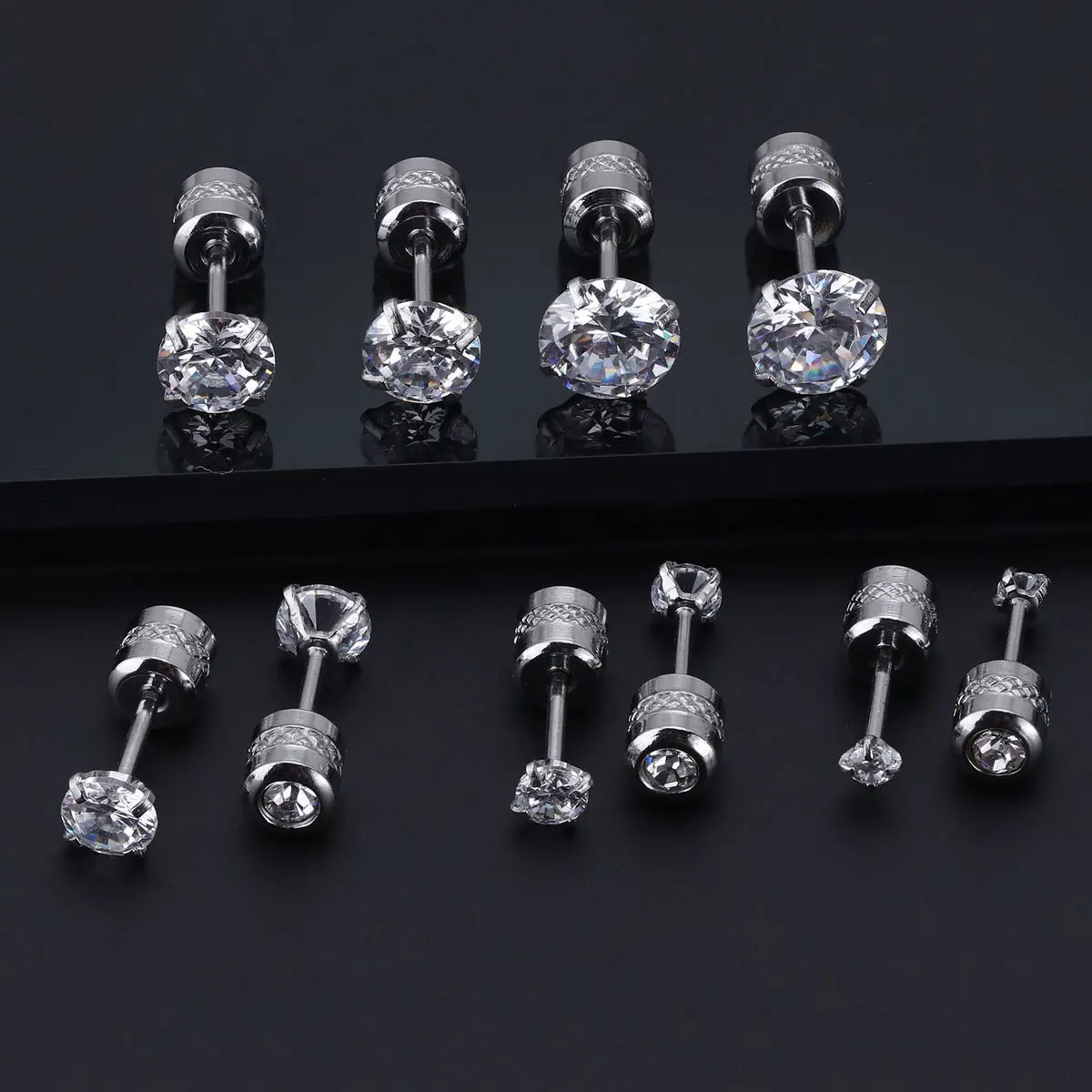 2PC Stainless Steel Mini Crystal CZ Screw Stud Earrings Ear Bone Nail Cartilage Helix Lobe Earring Ear Piercing Body Jewelry 20G