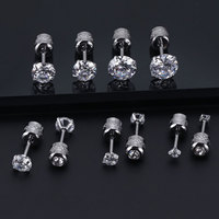 2PC Stainless Steel Mini Crystal CZ Screw Stud Earrings Ear Bone Nail Cartilage Helix Lobe Earring Ear Piercing Body Jewelry 20G