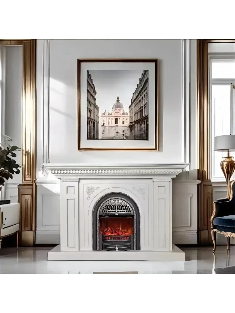 

D96 European living room entrance cabinet French retro solid wood fireplace decorative cabinet Simulation fire fireplace cabine