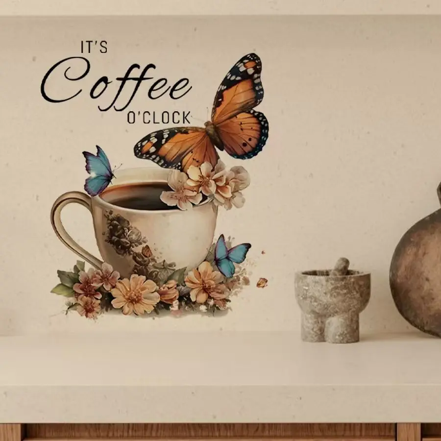 IT's Coffee O'Clock Creative PVC Stickers for Coffee Shop Office Leisure Area Living Room Background Decoration AA460