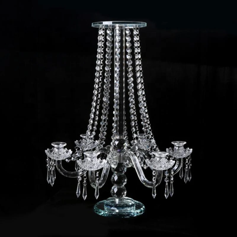 Custom wedding decoration crystal9 arm candelabras luxury delicate crystal flower stand    candlestick