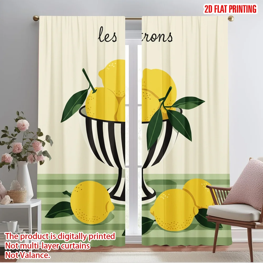 

2pcs 2D flat printing Scene Curtains Still Life Lemons France Polyester Without Electricity Festive Holiday for Holiday Decor
