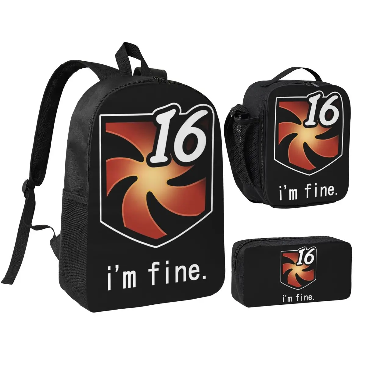 

I'm Fine Vuln Stacks Backpack Boys Girls BookBag School Bag Shoulder Bags 3ps Insulated Lunch Bag Pencil Case