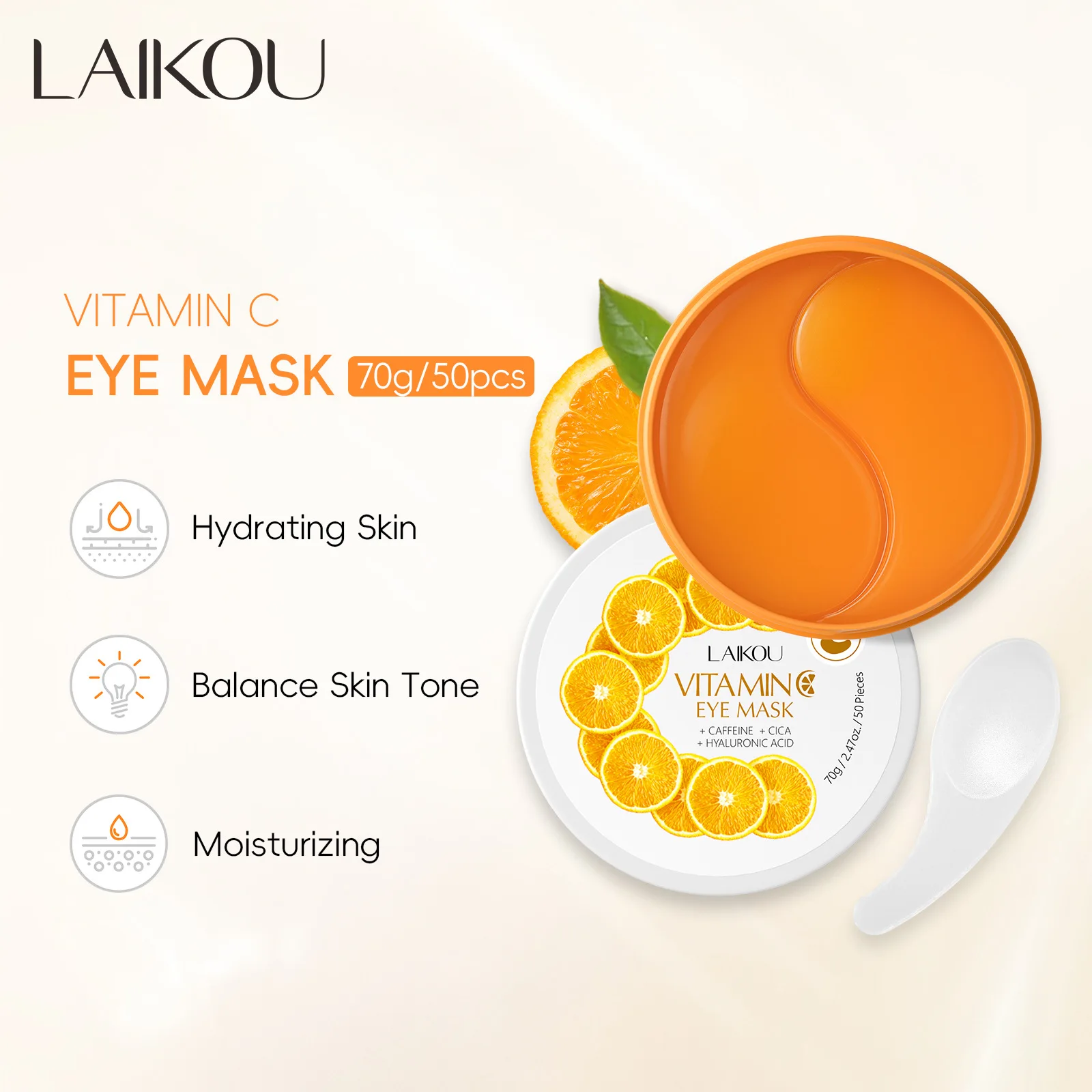 

50 Pieces Of LAIKOU Vitamin C Eye Mask Moisturizing Anti-Dark Circles Eye Bags Moisturizing Firming Eye Patch Skin Care Products
