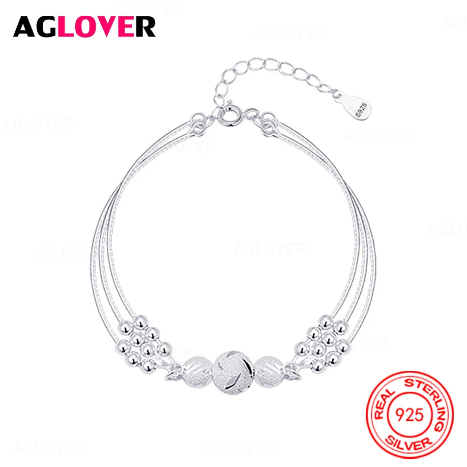 

AGLOVER 925 Sterling Silver Multi-layered Lucky Beads Bracelet Exquisite Fashion Women Holiday Gift Jewelry