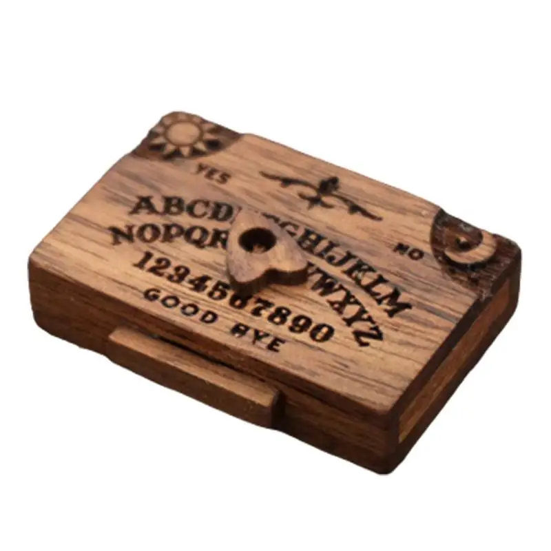 Mini Ouija Board Game Wooden Ouija Board Alphabet Vintage with Planchette Miniature Board Divination Tools for Desk Decoration