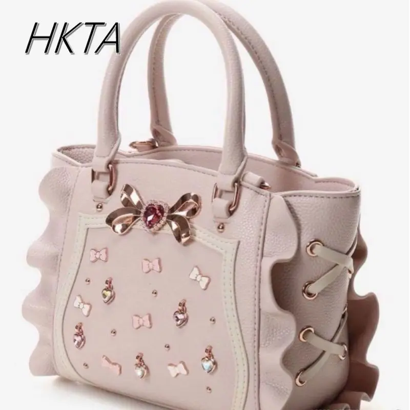 Sweet Mine Liz Bag Damska jesienno-zimowa nowa śliczna torebka Lolita Gem Ruffle Sweet Bow Torba na ramię