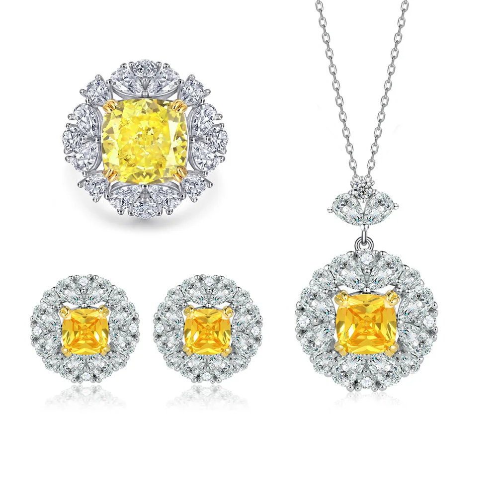 

18-каратное золото PT950, платина, серебро S925, 7-слойное гальваническое золотое ожерелье с ромашкой, высокоуглеродистый бриллиант, кольцо, серьги, комплект из трех предметов