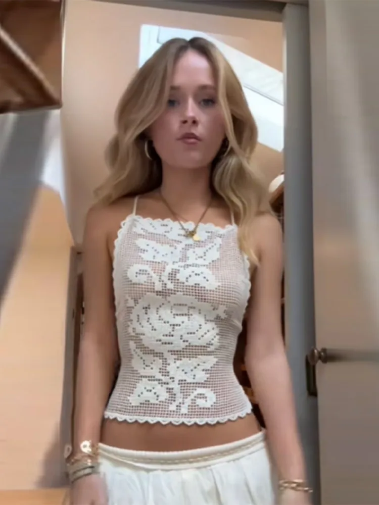 

Сексуальный укороченный топ-корсет Y2K с цветочным принтом, прозрачный, на бретельках, с открытыми плечами и шнуровкой, универсальный, милый, кружевной, в стиле Y2K