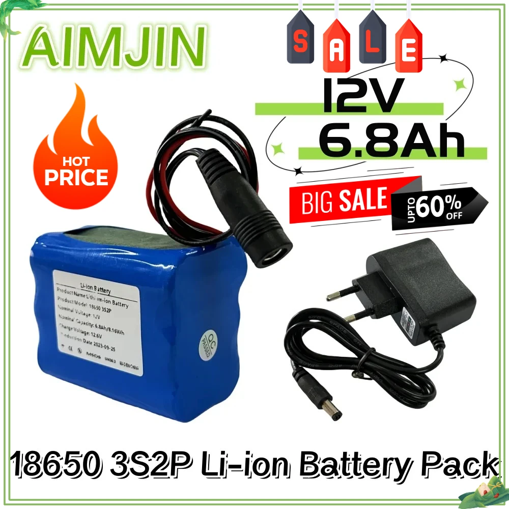 

12V 6800mAh 18650 3S2P Rechargeable Lithium-ion Battery Pack 12.6V Charging Battery + charger