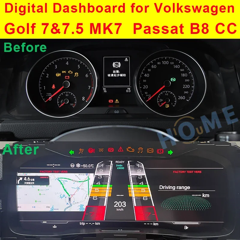 Car Instrument Cluster Speedometer Gauges Dashboard Panel For Volkswagen Golf 7 R Golf7 MK7 GTi Passat B8 CC LCD Monitor Miles