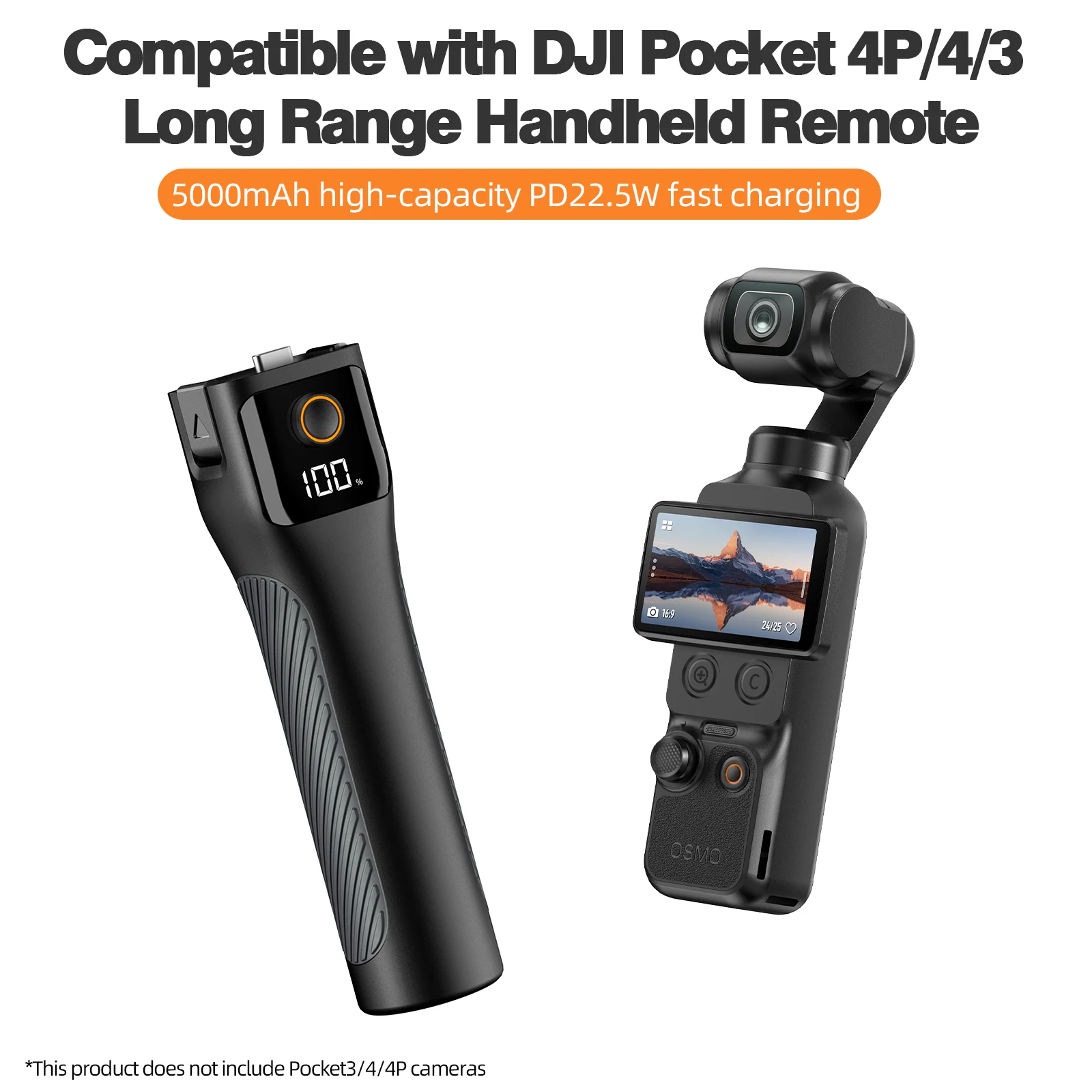 Fast Charging Battery Handle for DJI Osmo Pocket 4P/4/3 Battery Grips for Pocket 4P/4/3 Accessories, Battery Cells 5000mAh
