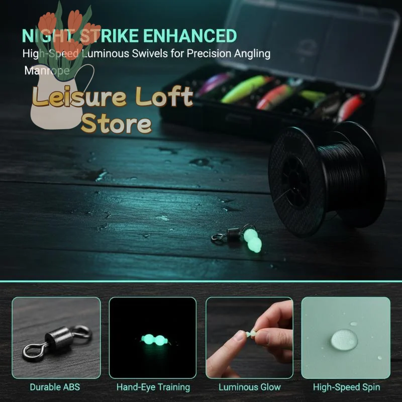 50Pcs Luminous Gourd Bead Fishing Swivel Connector Anti Tangle Smooth Rotation Tackle for Lake Trout Fishing Accessory