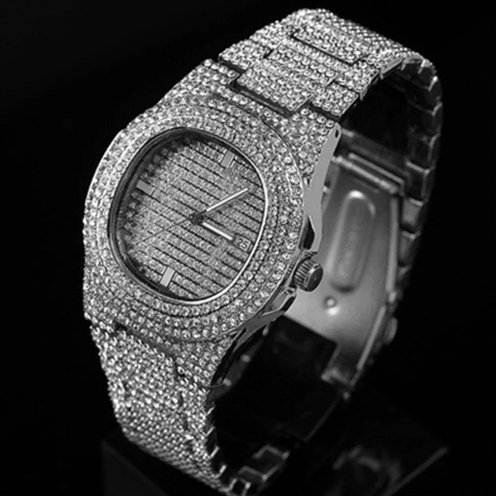 

Rhinestone Zircon Watch Men Quartz Wrist Hip Hop Band Fashion Timekeeping Durable Bracelet Gift Valentine Christmas