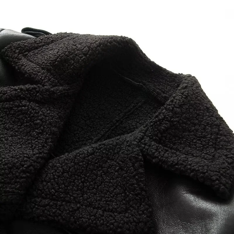 2025 outono nova moda casual feminina temperamento simples estilo quente lapela cinto de pele integrado casaco longo quente