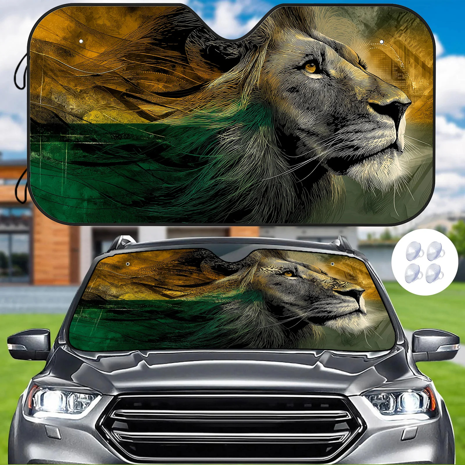 

The Artistic Sunshade Featuring A Design Keeps The Car Cool And Protects It From Scratches, Complete With A Suction Cup, Showcas