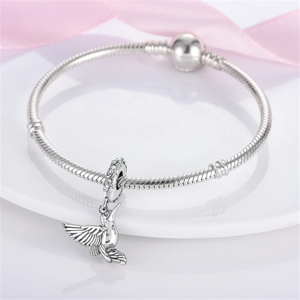 925 Sterling Silver Hummingbird Charm Beads Dangle Fit Original Bracelet DIY Women Birthday Jewelry Gift