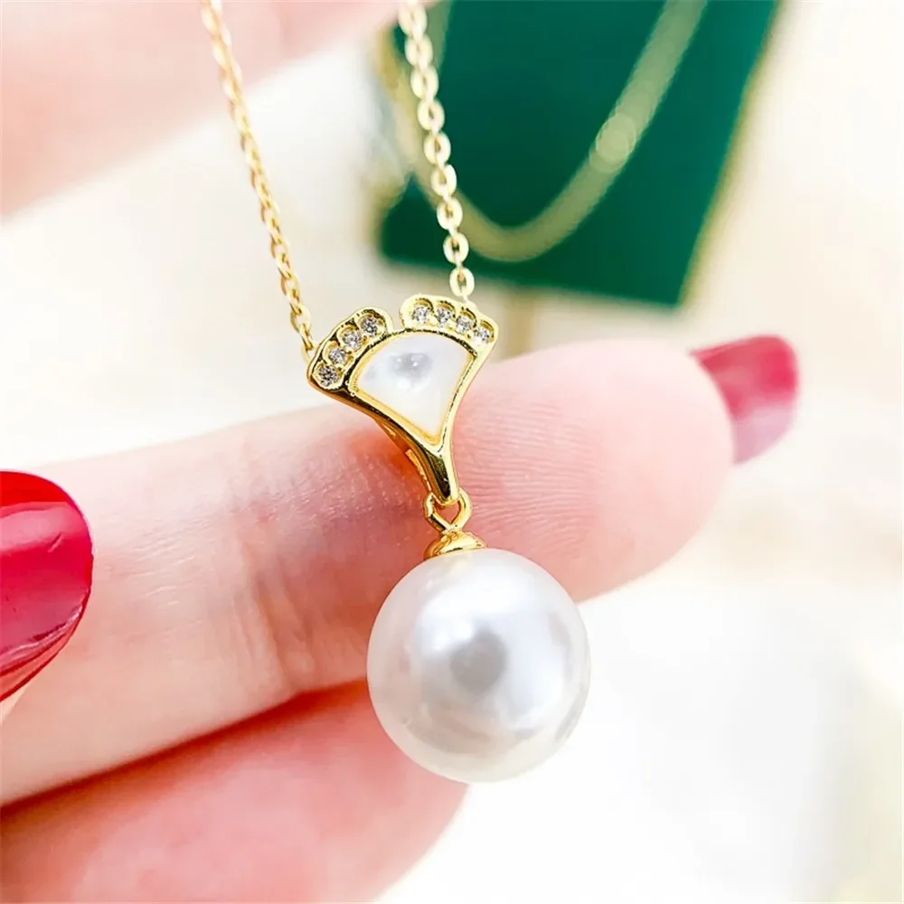 

DIY Pearl Accessories S925 Sterling Silver Pendant with Empty Support Gold Silver Necklace Pendant Fit 8-15mm Round Bar D234