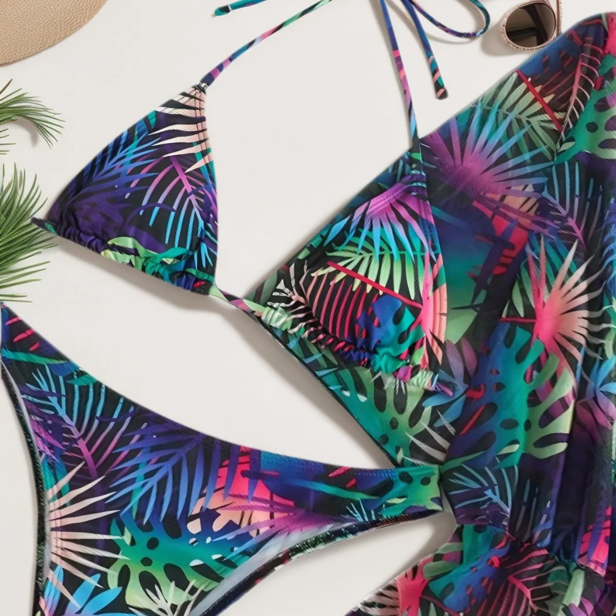 New 2025 Print 3 Pieces Set Swimsuit Women Thong Swimwear Sexy Matching Bikini Set Short Sleeve Cover Up Beachwear Bathing Suit