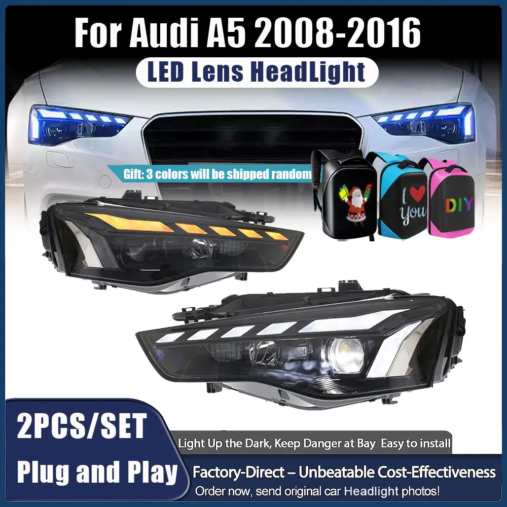 

LED Headlights for Audi A5 2008-2016 B8 B9 Sportback Front Light 6000k New Condition 12V LED Lens Modified Headlamp Assmebly