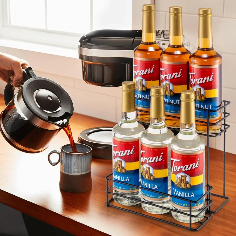 6 زجاجات منظم شراب القهوة رف شراب القهوة لبار القهوة المطبخ رف النبيذ الصغير لتخزين عائلة البار لنبيذ شراب د