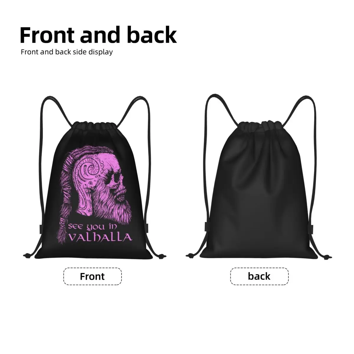 Custom Viking Odin Norse Mythology See You In Valhalla Drawstring Bags for Shopping Yoga Backpacks Women Men Sports Gym Sackpack
