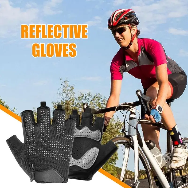 Half Finger Gloves Reflective Half-Finger Cycling Gloves Non-slip Shock-Absorbing Breathable Motorcycle Gloves For Fitness