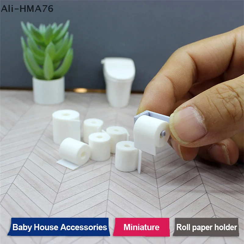 HMA76-1:12 Dollhouse Rolls Toilet Paper Model Doll Mini Bathroom Tissue Paper Holder Decor Micro Scene Construction Props